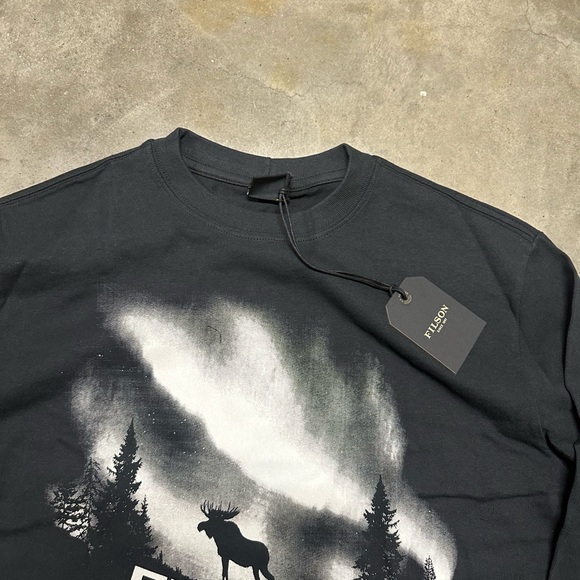 NWT Filson Northern Lights Long Sleeve Moose T Shirt Black Made in USA Outdoors - Picture 4 of 4